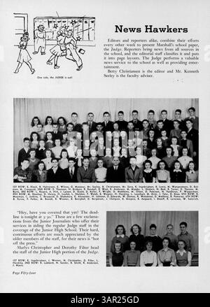 Diese Ausgabe des Jahrbuchs „Cardinal“ der Marshall High School zeigt die Schüler, Lehrkräfte, Leichtathletik, Vereine und bedeutende Schulveranstaltungen aus dem akademischen Jahr 1940-1941. Stockfoto