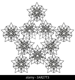 Geometrisches Sternmuster. Linienformen, auf die verwiesen wird. Symmetrisches Vektormotiv. Abstrakte schwarze Form. Stock Vektor