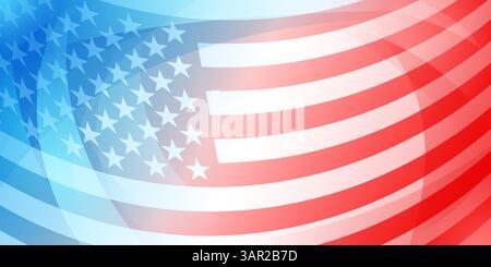 Vektor-Illustration in Rot und Blau der amerikanischen Flagge mit dynamisch wellenenden Streifen und Sternen, in einem patriotischen Stil entworfen, passend für Celebration Stock Vektor