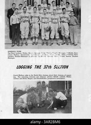 Das Jahrbuch „Redner“ aus dem Jahr 1945 an der Patrick Henry High School erfasst die wichtigsten Leistungen der Schüler, Leichtathletik, Vereine und Veranstaltungen aus dem Schuljahr 1944-1945. Stockfoto