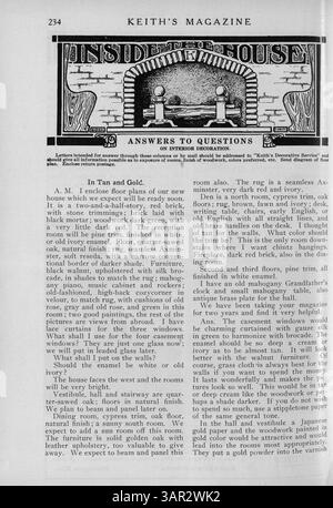 Keith’s Magazine, das 1918 vom Architekten Max L. Keith monatlich veröffentlicht wurde, lieferte detaillierte Hausentwürfe, Grundrisse und Baukosten. Das Magazin enthielt auch Artikel über Wohnkultur, Landschaftsgestaltung und Baumaterialien sowie Werbung für verwandte Produkte. Stockfoto