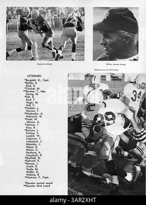 Diese Ausgabe 1966 des Roosevelt Yearbook, Sagamore, beleuchtet das Schuljahr 1965-1966 mit einem Schwerpunkt auf Schülerleistungen, Beiträgen der Lehrkräfte, Leichtathletik und der historischen Bedeutung der afroamerikanischen Geschichte an der Schule. Stockfoto