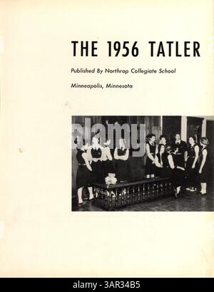 Dieses Jahrbuch der Northrop Collegiate School dokumentiert Schüler, Lehrer, Vereine, Leichtathletik und Veranstaltungen aus dem Schuljahr 1955-1956. Stockfoto