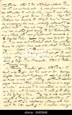 Ein Eintrag aus Thomas Butler Gunns Tagebuch, Band 10, vom 9. Bis 11. Februar 1859, beschreibt einen Besuch bei Kate Whitelaw und beschreibt ihre Arbeit mit Wachsblumen und ein gescheitertes Geschäft. Dies gibt Einblicke in das soziale Leben des 19. Jahrhunderts und in die persönliche Korrespondenz. Stockfoto
