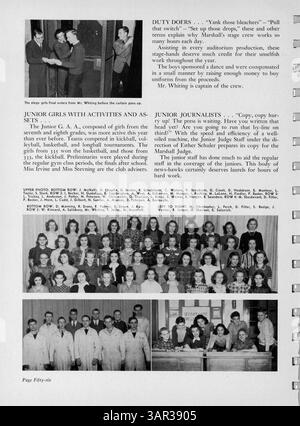 Dieses Jahrbuch „Cardinal“ von der Marshall High School 1940 zeigt Schüler, Lehrer, Vereine, Leichtathletik und Veranstaltungen aus dem Schuljahr 1939-1940 und bietet eine historische Perspektive auf die Schulgemeinschaft. Stockfoto
