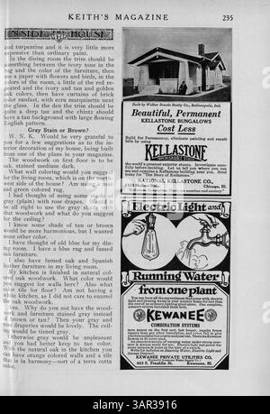 Keith's Magazine, das 1918 vom Minneapolis-Architekten Max L. Keith veröffentlicht wurde, enthält monatliche Ausgaben zu Hausentwürfen, Grundrissen, Baukosten und verwandten Artikeln über Wohnkultur und Landschaftsgestaltung. Das Magazin enthält auch Werbung für Baustoffe und Möbel. Stockfoto