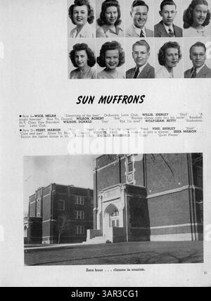Das Jahrbuch „Redner“ von 1945 dokumentiert die Höhepunkte des Schuljahres 1944-1945 an der Patrick Henry High School und zeigt Schüler, Lehrer, Sport und Vereine. Stockfoto