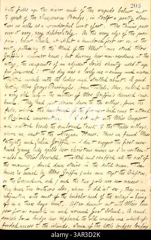 Thomas Butler Gunns Tagebücher vom 1. Oktober 1857 bis 5. November 1858 geben Einblicke in sein Leben in New York, einschließlich seiner Erfahrungen im 132 Bleecker St. Boardinghouse. Er beschreibt ein Picknick in Hoboken mit Künstlern und Journalisten, Interaktionen mit namhaften Persönlichkeiten wie Lola Montez und Fanny Fern und Details über eine literarische Kontroverse und Spiritualität unter den Bewohnern des Boardinghouse. Stockfoto