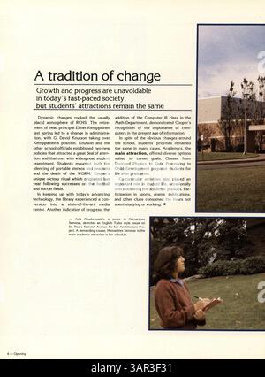 Dieses Jahrbuch der Cooper High School in Robbinsdale dokumentiert die Schüler, Lehrer, Vereine, Leichtathletik und Veranstaltungen aus dem Schuljahr 1985-1986. Stockfoto