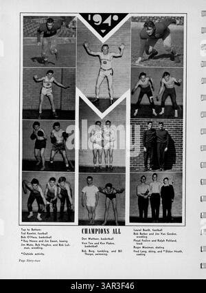 Diese Ausgabe des Jahrbuchs „Cardinal“ der Marshall High School von 1940 dokumentiert die Schüler, Lehrer, Leichtathletik, Vereine und Veranstaltungen des Schuljahres 1939-1940 und bewahrt wichtige Momente in der Geschichte der Schule. Stockfoto