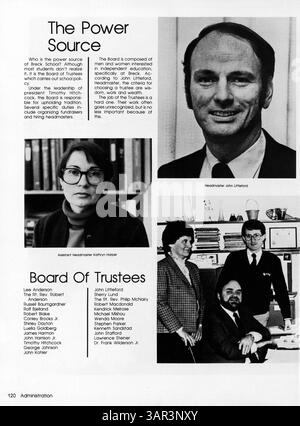Dieses Jahrbuch, Breck Mustang 1983-1984, zeigt die akademischen, sportlichen und außerschulischen Aktivitäten der Breck School während des Schuljahres 1983-1984 und hebt das Leben und die Leistungen der Schüler hervor. Stockfoto
