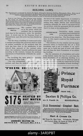 Keith's Home-Builder, der 1900 monatlich vom Architekten Walter J. Keith aus Minneapolis veröffentlicht wurde, zeigt Hausentwürfe, Grundrisse und Illustrationen verschiedener architektonischer Stile sowie Artikel über Wohngebäude, Inneneinrichtung und Landschaftsgestaltung. Stockfoto