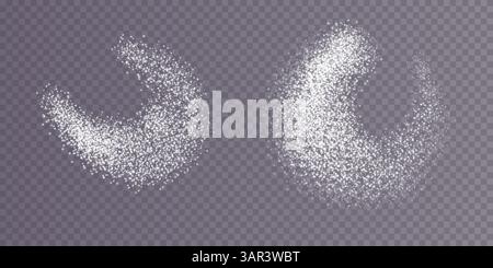 Die schöne und feine weiße Streuung von Zuckerkristallen, feinem Salz, Mehl oder pulverförmigen Zutaten auf Oberflächen Stock Vektor