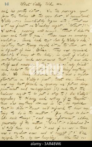 Dieser Eintrag aus Thomas Butler Gunns Tagebüchern (Band 14, Seite 20) beschreibt ein Gespräch mit Sally Edwards, in dem sie die Bemühungen ihrer Familie aufzeigt, sie von Gunn fernzuhalten, um zukünftige Enttäuschungen zu vermeiden. Stockfoto