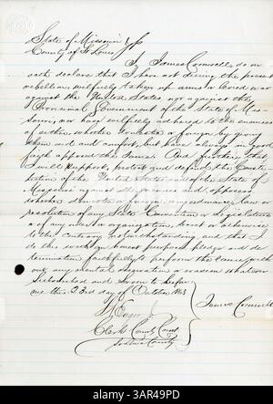 James Cornwell schwört während des Bürgerkriegs der Regierung der Vereinigten Staaten und des Staates Missouri einen Treueid. Stockfoto