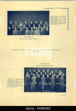 Die Ausgabe des Jahrbuchs „Hesperian“ von der West High School vom Januar 1929 beschreibt die Ereignisse, Schüler, Dozenten und Leichtathletik aus dem Schuljahr 1928-1929. Stockfoto