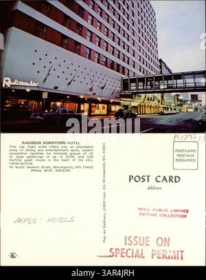 Das Radisson Downtown Hotel liegt an der 45 South Seventh Street in Minneapolis und bietet eine Vielzahl von Restaurants, Unterhaltungs- und Tagungseinrichtungen mit 530 Gästezimmern und Platz für Veranstaltungen mit bis zu 2100 Personen. Stockfoto
