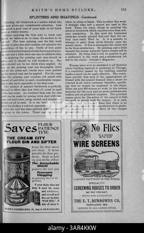 Die 1900 von Walter J. Keith veröffentlichte Ausgabe von Keith's Home-Builder zeigt architektonische Entwürfe, einschließlich Hausgrundrisse und Kostendetails. Die Artikel betreffen den Wohnungsbau, die Innenarchitektur und die Landschaftsarchitektur. Stockfoto