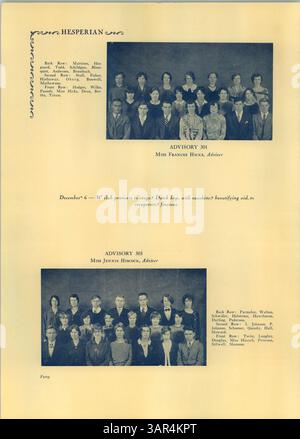 Das „Hesperian“ Jahrbuch der West High School dokumentiert wichtige Schüler, Lehrer, Vereine, Leichtathletik und Veranstaltungen aus dem Schuljahr 1928-1929. Stockfoto