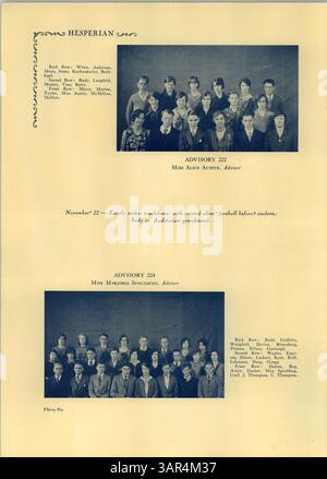 Die Ausgabe des Jahrbuchs „Hesperian“ der West High School vom Januar 1929 zeigt die Schüler, Lehrer, Vereine, Leichtathletik und wichtige Veranstaltungen des Schuljahres 1928-1929. Stockfoto