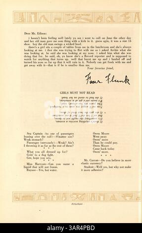 Dieses Jahrbuch der High School aus dem Jahr 1927 erfasst die Schüler, Lehrkräfte, Vereine, Sport und bedeutende Ereignisse aus dem Schuljahr 1926-1927 an der Edison High School. Stockfoto