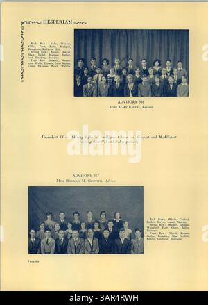 In der Januar-Ausgabe des Jahrbuchs „Hesperian“ der West High School vom 1929. Januar werden Schüleraktivitäten, Leichtathletik und Schlüsselveranstaltungen aus dem Schuljahr 1928-1929 vorgestellt. Stockfoto