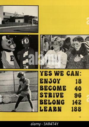 Das Jahrbuch „Windigo 78“ von der Edina West High School 1978 fasst die Höhepunkte des Schuljahres, einschließlich Akademiker, Leichtathletik und Studentenclubs, von 1977 bis 1978, ein. Stockfoto