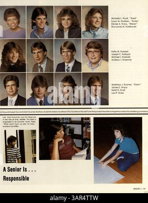 Dieses Jahrbuch der Park Center High School 1984 zeigt die wichtigsten Ereignisse des Schuljahres 1983-1984, darunter Leichtathletik, Schülerleben und Schulaktivitäten. Stockfoto