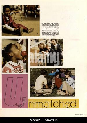 Das Jahrbuch „Breck Mustang“ 1984 zeigt die wichtigsten Momente des akademischen Jahres 1983-1984 an der Breck High School, darunter Highlights aus Leichtathletik, Clubs, Schülerporträts und wichtigen Schulveranstaltungen. Stockfoto
