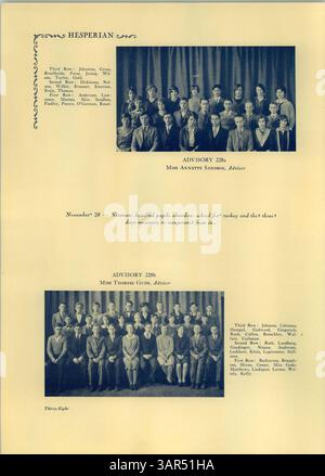 Die Ausgabe des Jahrbuchs „Hesperian“ der West High School vom 1929. Januar zeigt die Schüler, Lehrer, Vereine, Leichtathletik und wichtige Veranstaltungen des Schuljahres 1928-1929. Stockfoto