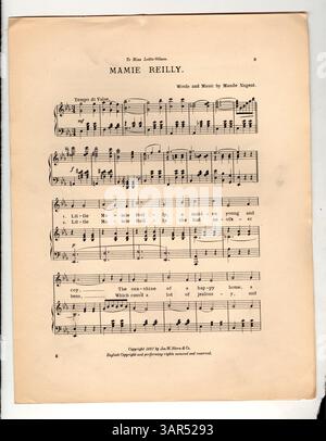 Dieses Lied, das als „Latest by the Girl Who Writte Sweet Rosie O’Grady“ gelistet ist, enthält eine Werbung auf der Innenseite des Covers mit musikalischen Ausschnitten aus verschiedenen Liedern, die von Jos veröffentlicht wurden. W. Stern. Der Song ist Miss Lottie Gilson gewidmet und enthält Werbung für andere Songs wie Wish Daddy Good-Luck Today und Take Back Your Gold. Auf der Rückseite sind Musikausschnitte von Monroe H. Rosenfeld zu sehen. Stockfoto