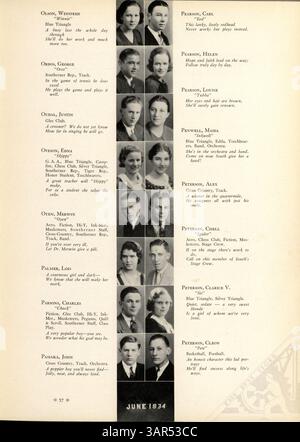 Dieses South High Yearbook, „Tiger 1934“ 1934, bietet einen Überblick über das Schuljahr und dokumentiert Leichtathletik, akademische Leistungen, Vereine und Veranstaltungen mit besonderem Schwerpunkt auf der Beteiligung afroamerikanischer Schüler. Stockfoto