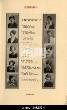 Dieses 1928 Roosevelt High School Jahrbuch, „Sagamore“, bewahrt die Erinnerungen an das Schuljahr mit Lehrkräften, Schülerorganisationen, Leichtathletik und bedeutenden Veranstaltungen. Stockfoto