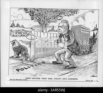 1912 reagierte der Vorsitzende des House Champ Clark auf die Kritik von Präsident Taft an der demokratischen Haltung zu Zöllen. Clark betonte in seinem Widerspruch die umstrittene Beziehung zwischen den politischen Führern und hob die Frage der Zollreform während des Präsidentschaftswahlkampfes hervor. Stockfoto