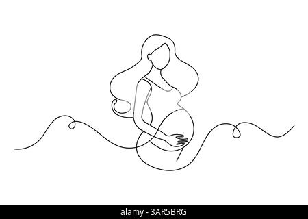 Minimalistische einzeilige Zeichnung der Vektor-Umrissillustration der schwangeren Frau Stock Vektor