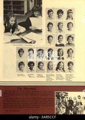 Dieses Jahrbuch „Breck Mustang“ von der Breck School 1981 beleuchtet die Leistungen von Schülern, Lehrern, Vereinen und Leichtathletik im Schuljahr 1980-1981. Stockfoto