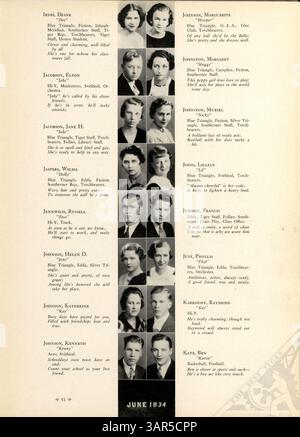 Diese Ausgabe des Jahrbuchs „Tiger“ von der South High aus dem Jahr 1934 fängt das Wesen des Schuljahres 1933-1934 ein und zeigt das Leben der Schüler, die Leichtathletik, die Vereine und die Leistungen afroamerikanischer Schüler. Stockfoto