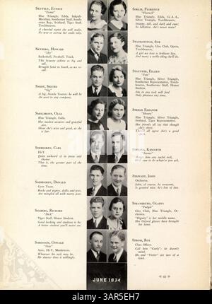 Das South High Yearbook „Tiger“ 1934 fängt das Schuljahr 1933-1934 ein und hebt Schüler, Lehrer, Vereine, Sport, und andere Schulveranstaltungen. Es gibt einen Einblick in die afroamerikanische Erfahrung an der South High während dieser Zeit. Stockfoto