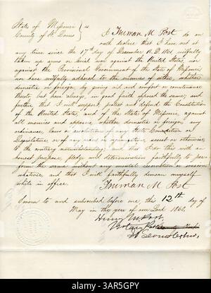 Truman M. Post aus St. Louis, Missouri, schwört der Regierung der Vereinigten Staaten und des Staates Missouri einen Treueid. Stockfoto