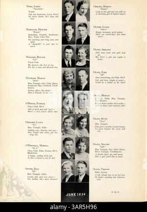 Das Jahrbuch „Tiger 1934“ von der South High erfasst die wichtigsten Ereignisse, Sportwettbewerbe und Schülerleistungen des Schuljahres 1933-1934 und hebt die Teilnahme afroamerikanischer Schüler hervor. Stockfoto