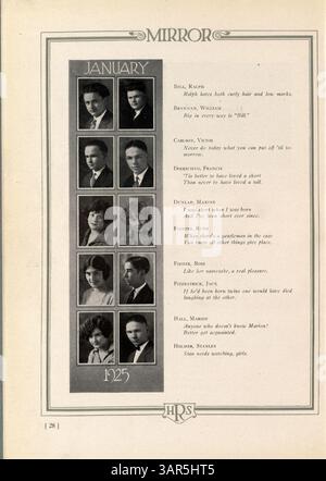 Das 1925 Mirror Jahrbuch der Roosevelt High School erfasst die Schüler, Lehrkräfte, Veranstaltungen, Vereine und Leichtathletik des Schuljahres 1924-1925. Stockfoto