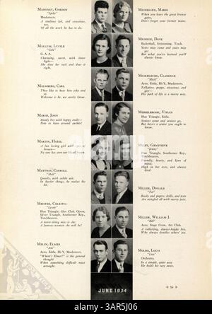 Das Jahrbuch „Tiger 1934“ von South High dokumentiert das Schuljahr 1933-1934 mit Schülern, Lehrkräften, Sportlern und Clubaktivitäten. und betont die Beiträge afroamerikanischer Studenten. Stockfoto
