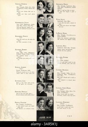 Das South High Yearbook 1934, „Tiger 1934“, dokumentiert Erfolge von Schülern, sportliche Veranstaltungen, Schulclubs und wichtige Schulaktivitäten, wobei der Schwerpunkt auf afroamerikanischen Schülerbeiträgen liegt. Stockfoto
