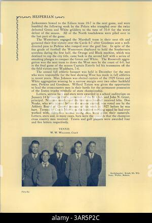 Das Jahrbuch „Hesperian“ vom Januar 1929 von der West High dokumentiert Schüler, Lehrer, Leichtathletik und bedeutende Ereignisse aus dem akademischen Jahr 1928-1929. Stockfoto