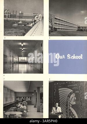 Das Jahrbuch „Warrior“ 1960 der Hopkins High School zeigt das Schuljahr 1959-1960 mit Leichtathletik, Studentenclubs, Beiträgen an Lehrkräften und großen Veranstaltungen. Stockfoto