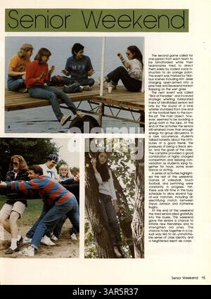 Das Breck Yearbook 1983-1984, Breck Mustang, dokumentiert die akademischen und außerschulischen Höhepunkte der Schüler, Lehrer, Leichtathletik und Vereine der Breck School im Schuljahr 1983-1984. Stockfoto