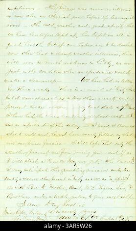 James E. Love, der im Gefängnis Libby in Richmond, Virginia, inhaftiert ist, schreibt einen Brief an Molly über das Warten auf einen Austausch. Der Brief spiegelt seinen Zustand während des Bürgerkriegs wider. Stockfoto