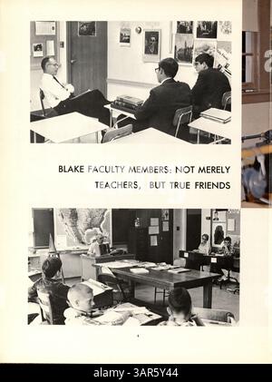 Das Blake Yearbook 1967, Call O' Pan, zeigt das Studentenleben, außerschulische Aktivitäten, sportliche Veranstaltungen, und die Höhepunkte der Fakultät, die das Schuljahr 1966-1967 an der Blake School dokumentieren. Stockfoto