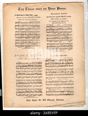 Dieses Lied, das als „Latest by the Girl Who Writte Sweet Rosie O’Grady“ gelistet ist, enthält eine Werbung auf der Innenseite des Covers mit musikalischen Ausschnitten aus verschiedenen Liedern, die von Jos veröffentlicht wurden. W. Stern. Der Song ist Miss Lottie Gilson gewidmet und enthält Werbung für andere Songs wie Wish Daddy Good-Luck Today und Take Back Your Gold. Auf der Rückseite sind Musikausschnitte von Monroe H. Rosenfeld zu sehen. Stockfoto