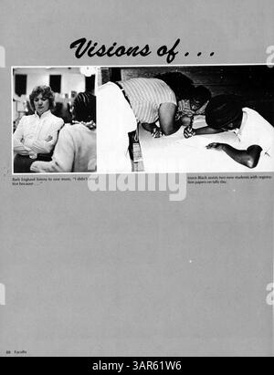 Dieses Jahrbuch der Highschool, Visions '87, zeigt die Ereignisse, Schüler, Lehrer, Clubs und Leichtathletik an der Patrick Henry High während des Schuljahres 1986-1987. Stockfoto